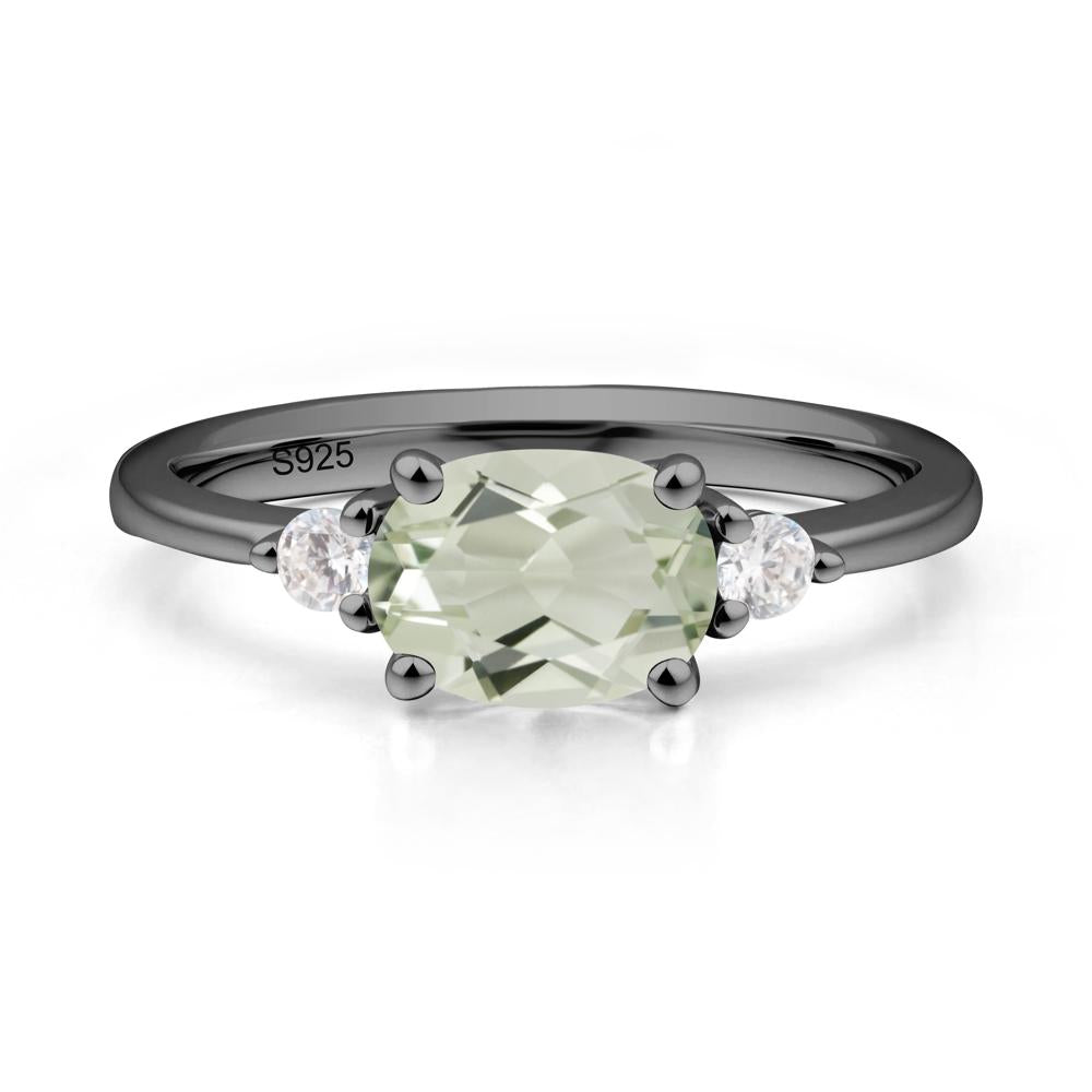 Oval East West Green Amethyst Trilogy Ring - LUO Jewelry #metal_black finish sterling silver