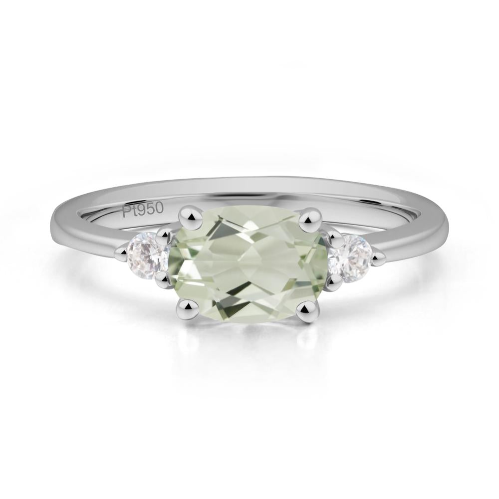 Oval East West Green Amethyst Trilogy Ring - LUO Jewelry #metal_platinum