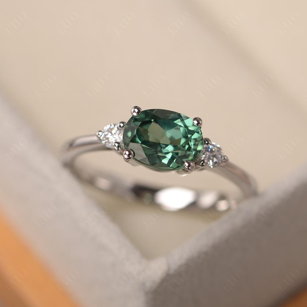 Oval East West Green Sapphire Trilogy Ring - LUO Jewelry