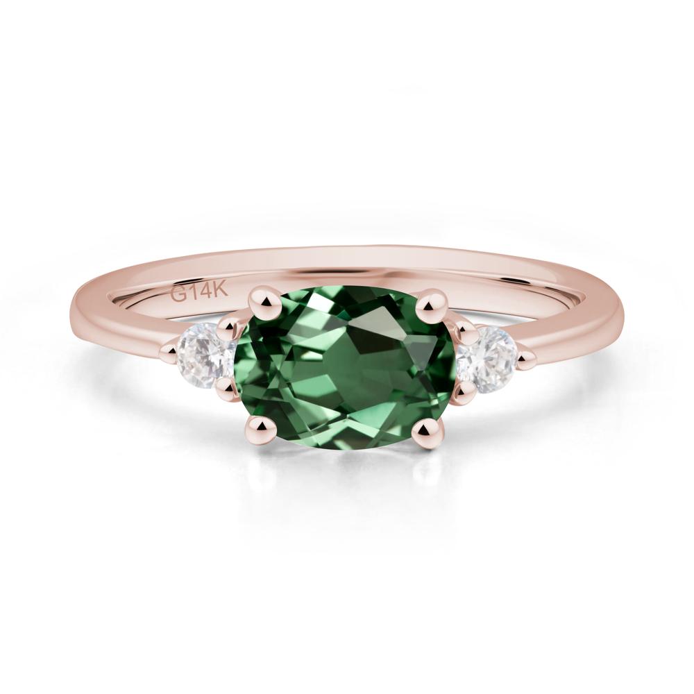 Oval East West Green Sapphire Trilogy Ring - LUO Jewelry #metal_14k rose gold
