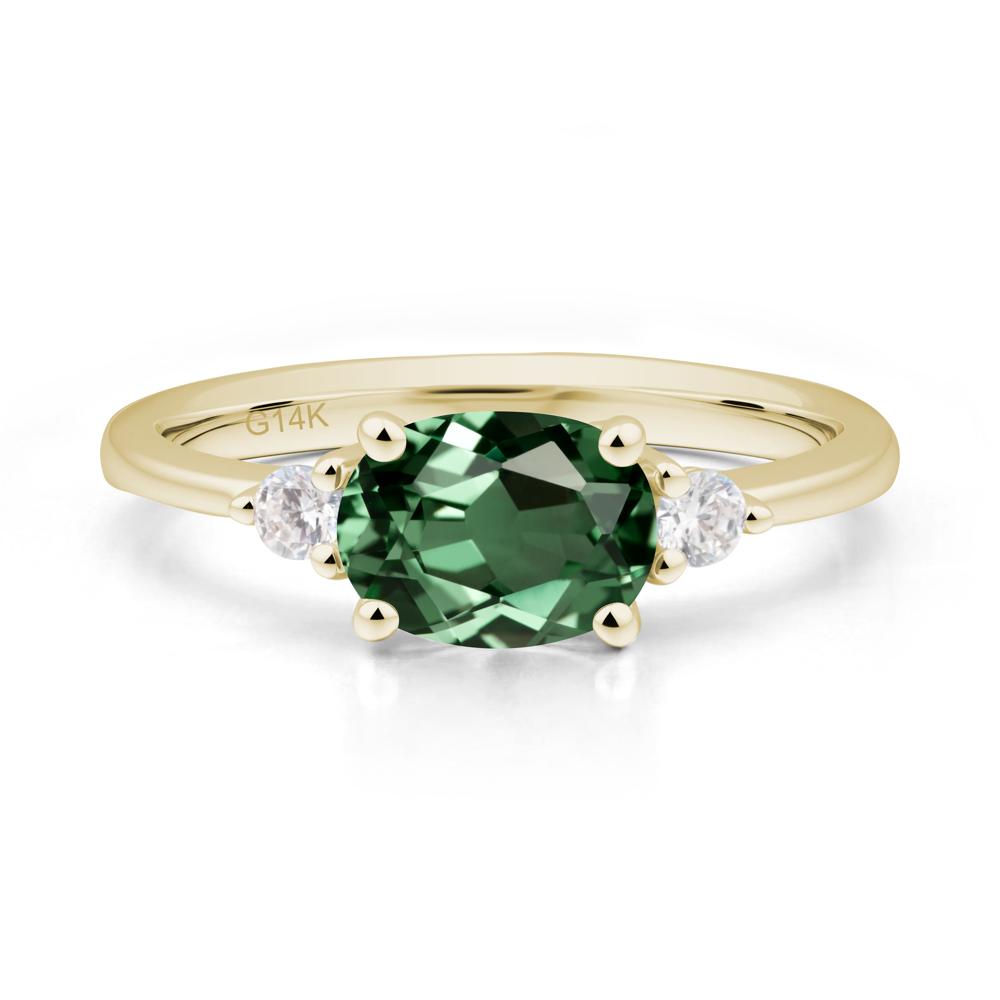 Oval East West Green Sapphire Trilogy Ring - LUO Jewelry #metal_14k yellow gold