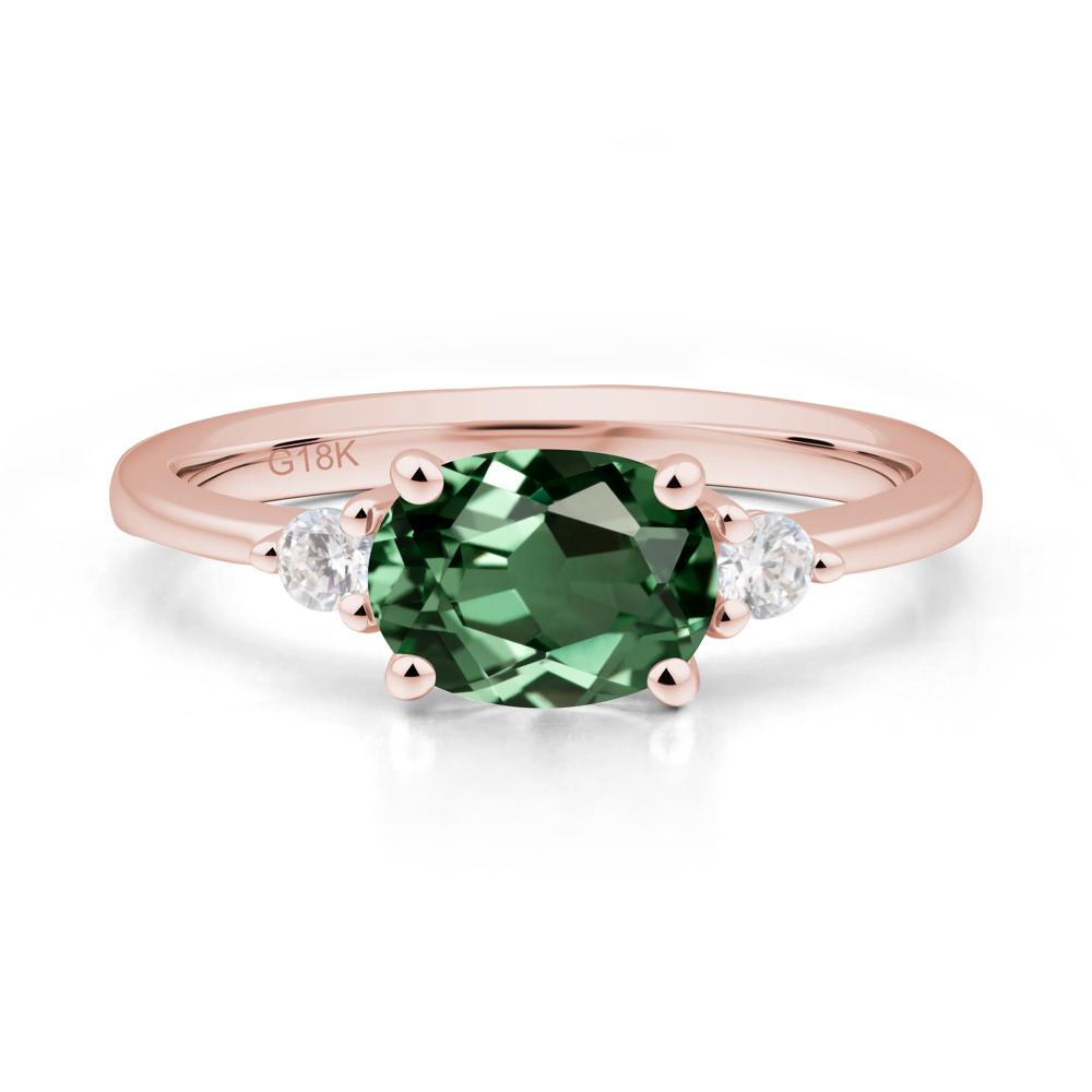 Oval East West Green Sapphire Trilogy Ring - LUO Jewelry #metal_18k rose gold