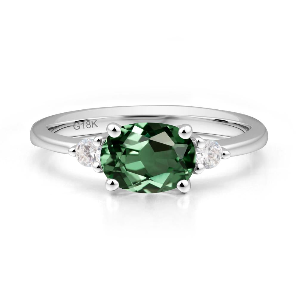 Oval East West Green Sapphire Trilogy Ring - LUO Jewelry #metal_18k white gold