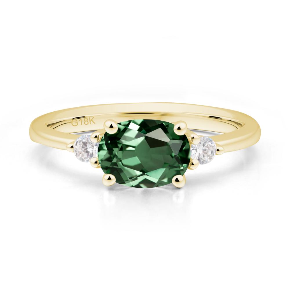 Oval East West Green Sapphire Trilogy Ring - LUO Jewelry #metal_18k yellow gold