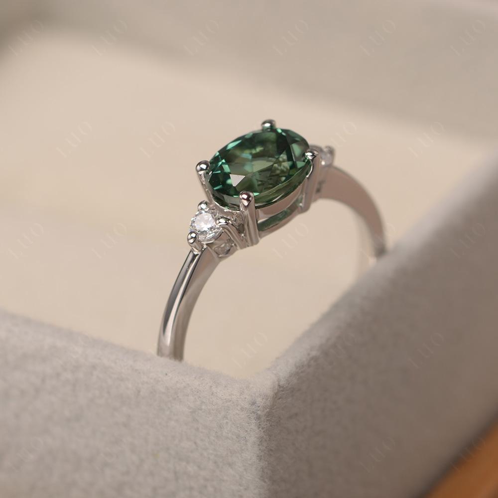 Oval East West Green Sapphire Trilogy Ring - LUO Jewelry