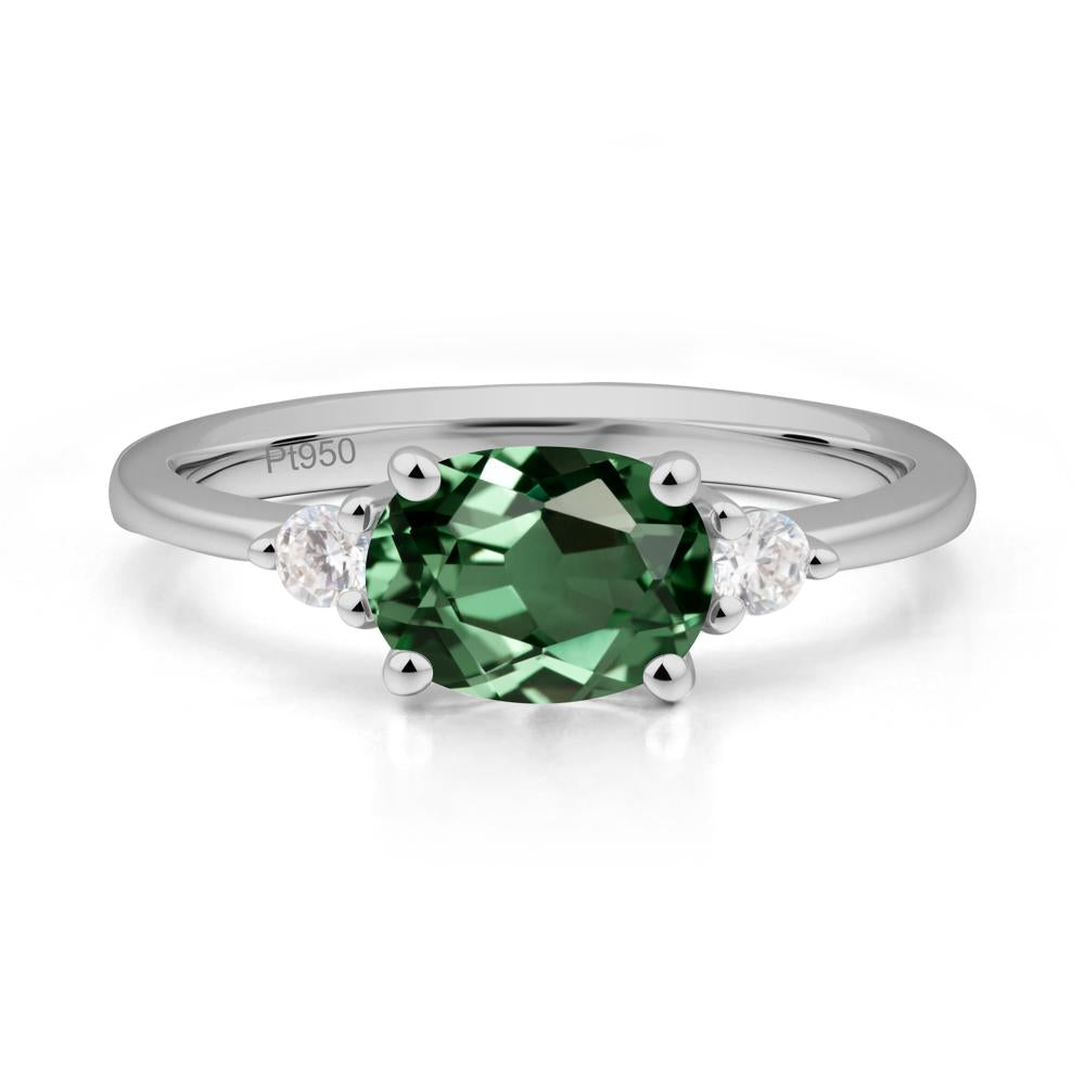 Oval East West Green Sapphire Trilogy Ring - LUO Jewelry #metal_platinum