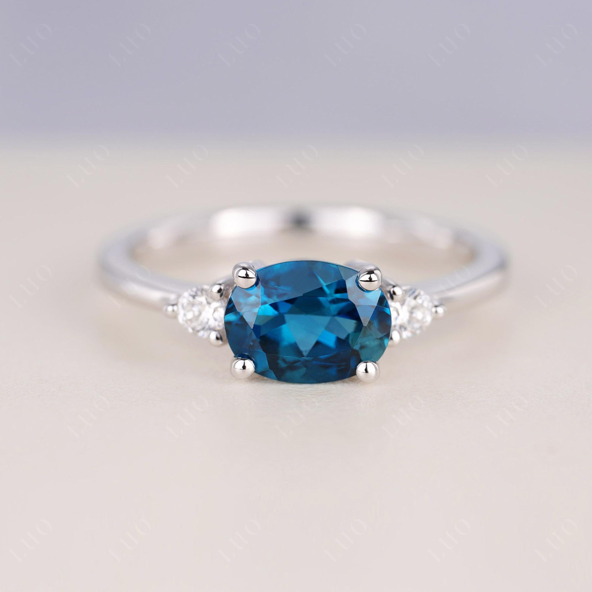 Oval East West London Blue Topaz Trilogy Ring - LUO Jewelry