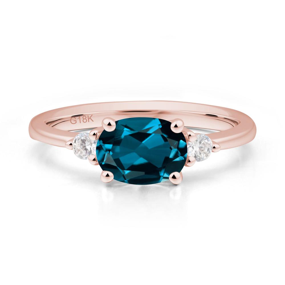 Oval East West London Blue Topaz Trilogy Ring - LUO Jewelry #metal_18k rose gold