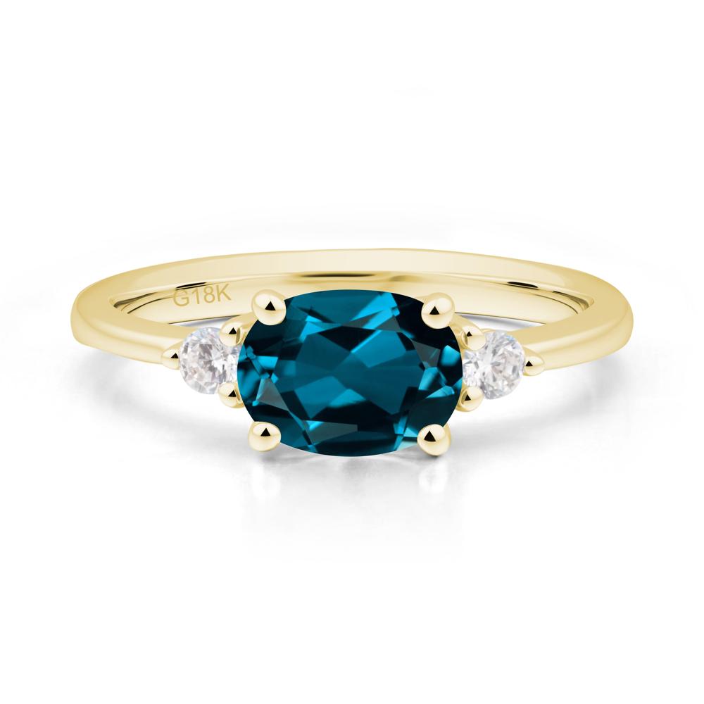 Oval East West London Blue Topaz Trilogy Ring - LUO Jewelry #metal_18k yellow gold