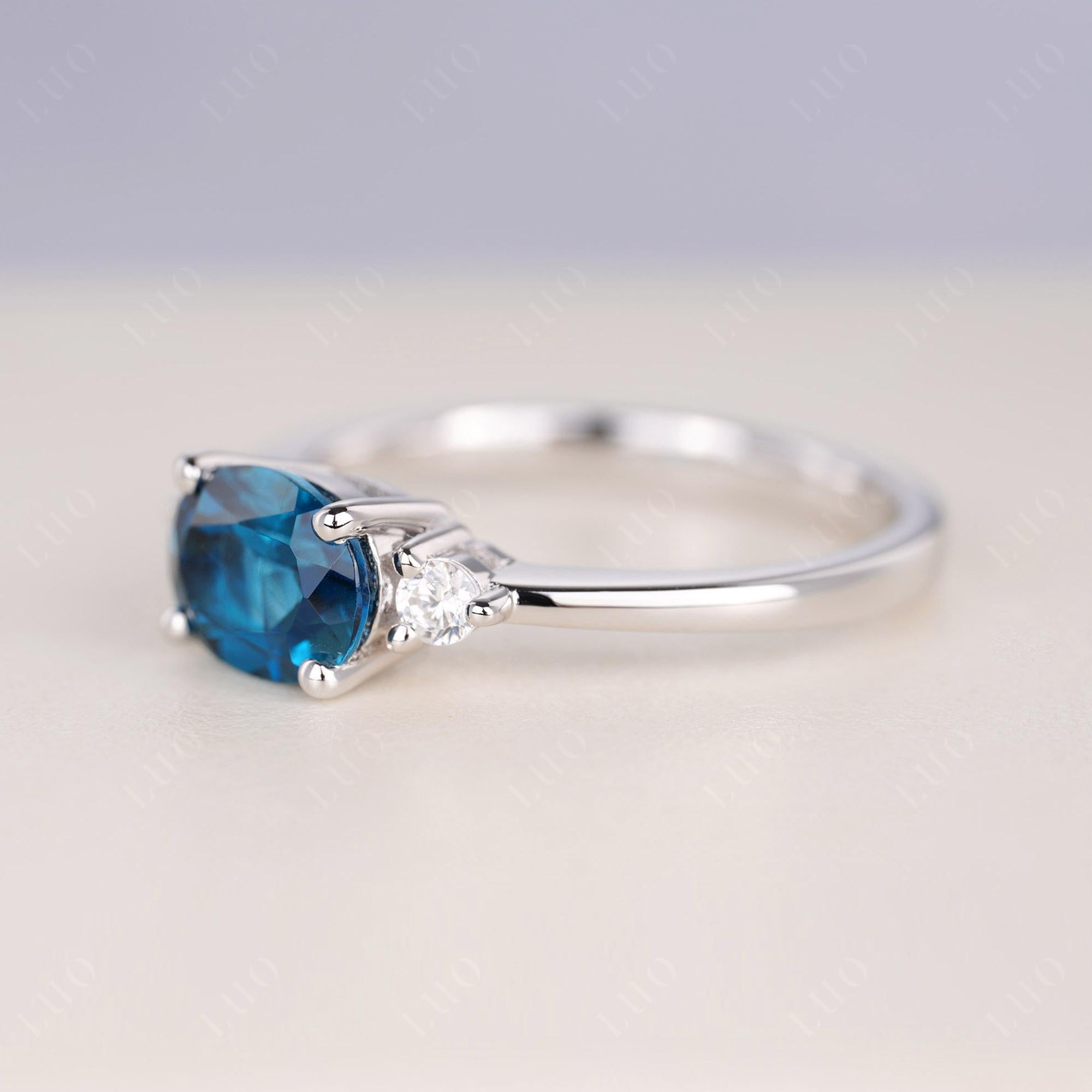 Oval East West London Blue Topaz Trilogy Ring - LUO Jewelry