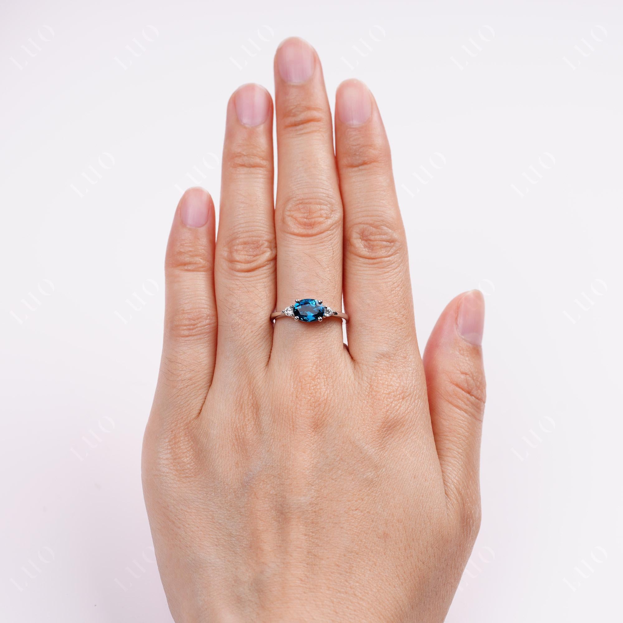 Oval East West London Blue Topaz Trilogy Ring - LUO Jewelry