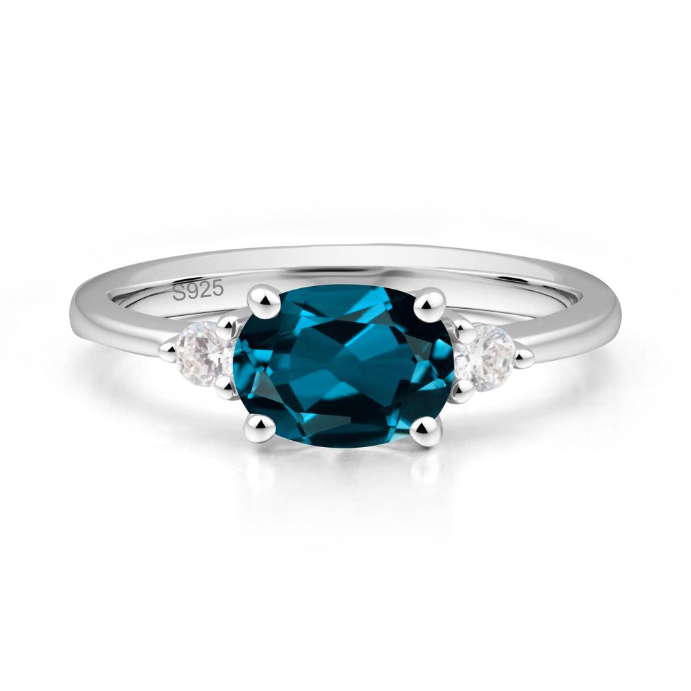Oval East West London Blue Topaz Trilogy Ring - LUO Jewelry #metal_sterling silver