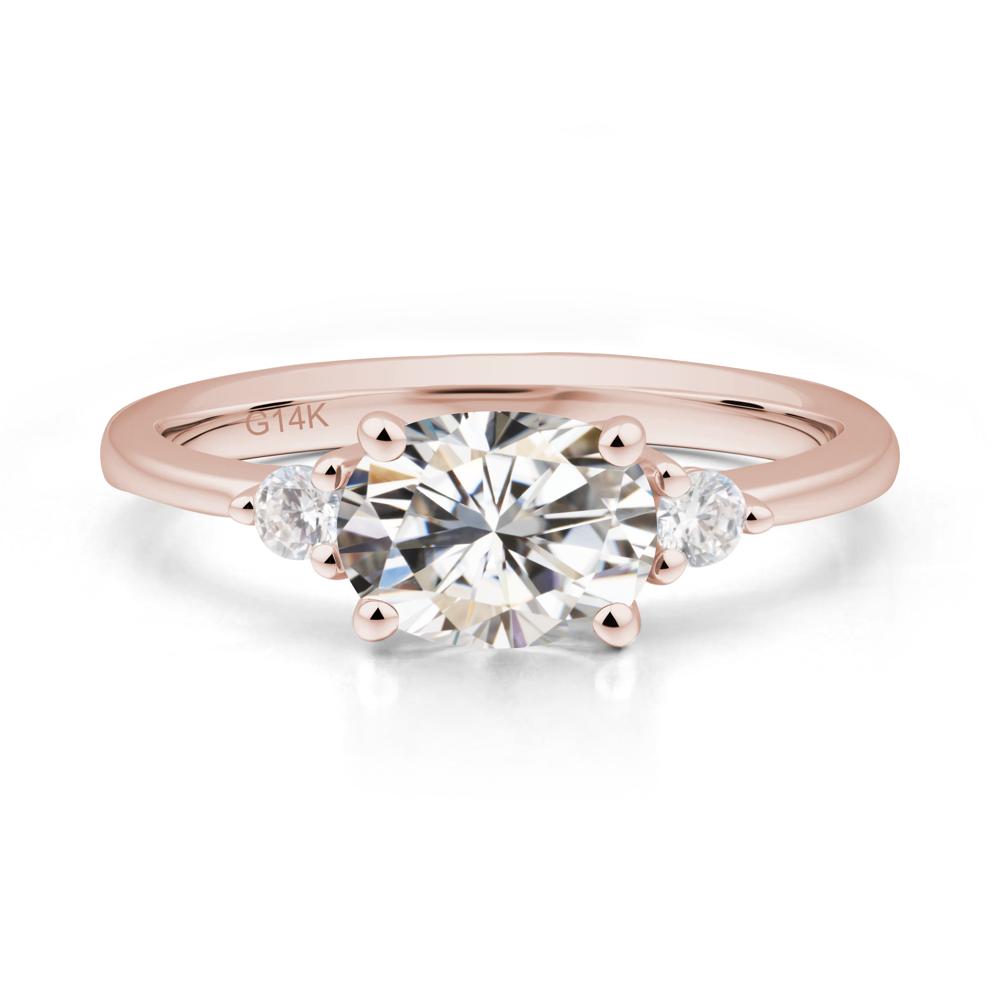 Oval East West Moissanite Trilogy Ring - LUO Jewelry #metal_14k rose gold