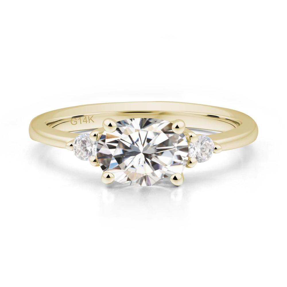 Oval East West Moissanite Trilogy Ring - LUO Jewelry #metal_14k yellow gold