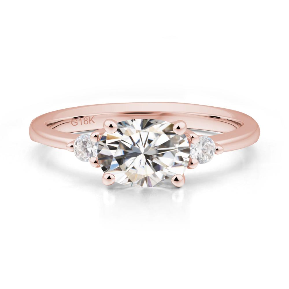 Oval East West Moissanite Trilogy Ring - LUO Jewelry #metal_18k rose gold