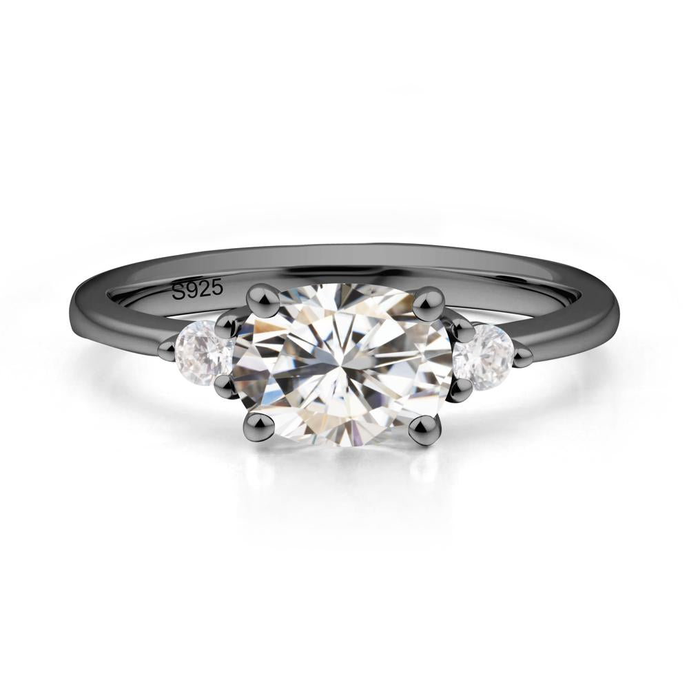 Oval East West Moissanite Trilogy Ring - LUO Jewelry #metal_black finish sterling silver