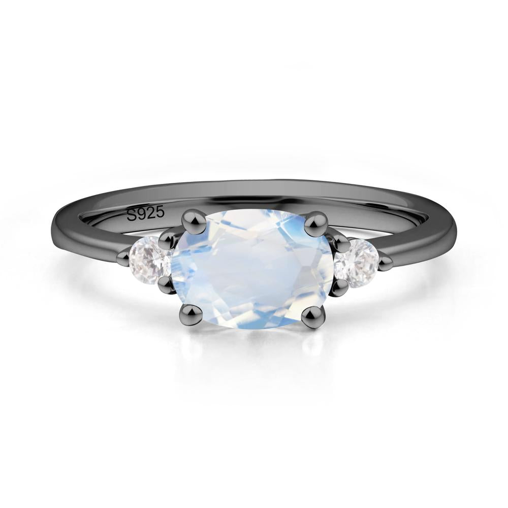 Oval East West Moonstone Trilogy Ring - LUO Jewelry #metal_black finish sterling silver