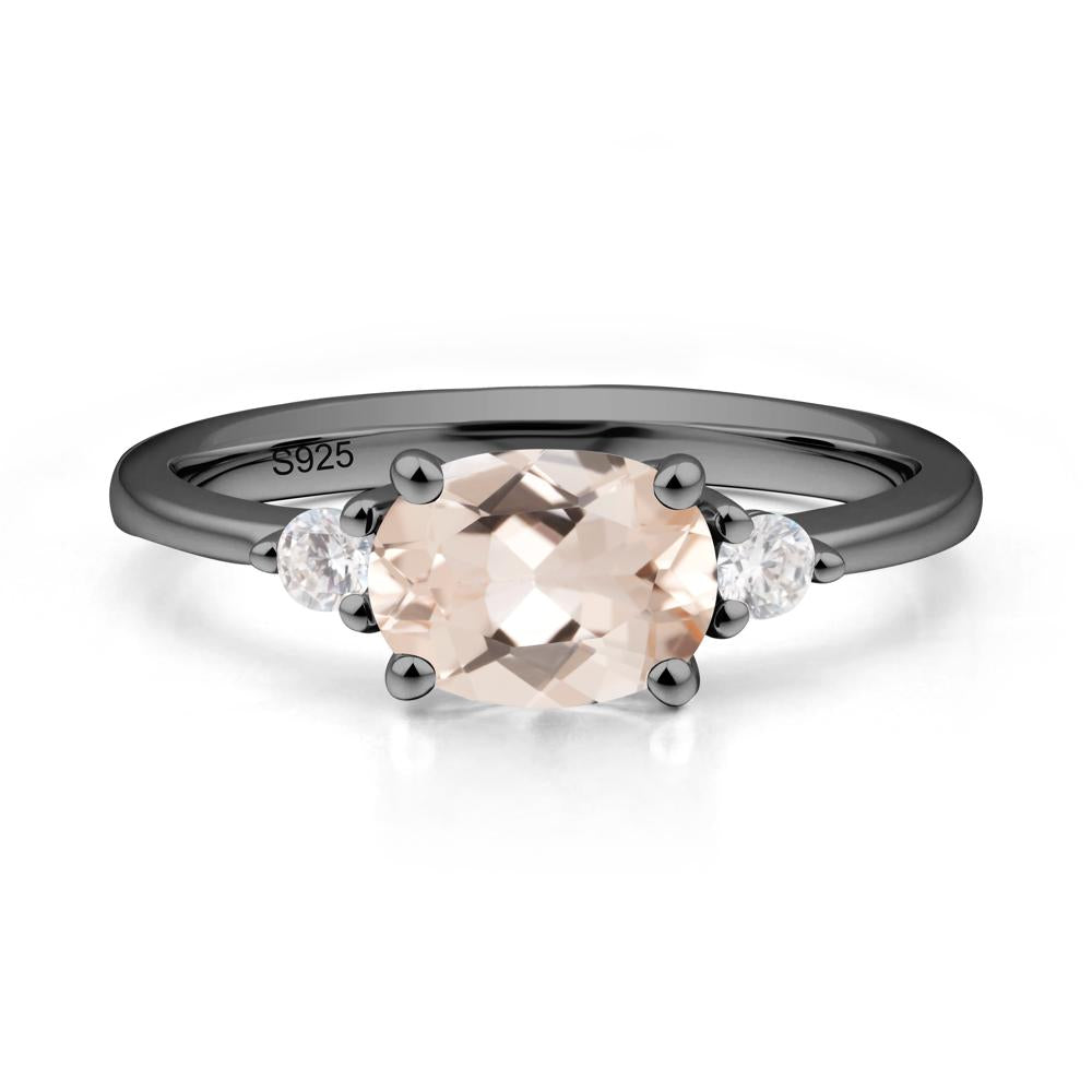 Oval East West Morganite Trilogy Ring - LUO Jewelry #metal_black finish sterling silver