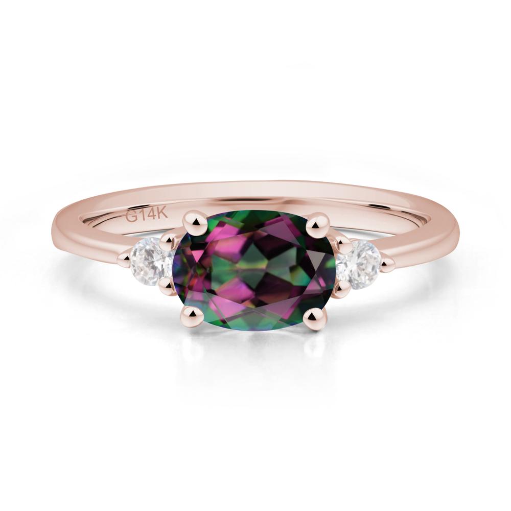 Oval East West Mystic Topaz Trilogy Ring - LUO Jewelry #metal_14k rose gold