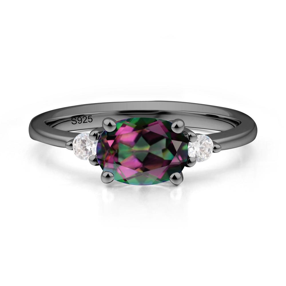 Oval East West Mystic Topaz Trilogy Ring - LUO Jewelry #metal_black finish sterling silver
