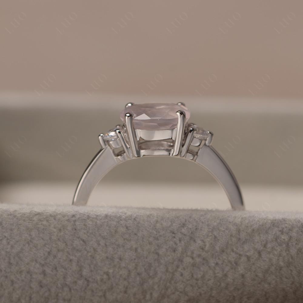 Oval East West Rose Quartz Trilogy Ring - LUO Jewelry