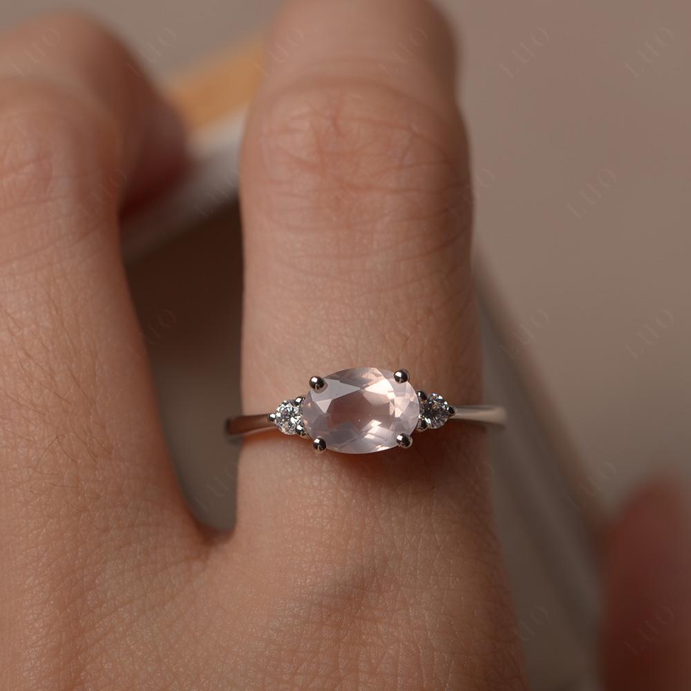 Oval East West Rose Quartz Trilogy Ring - LUO Jewelry