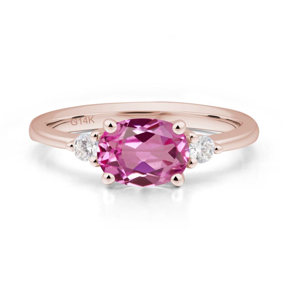 Oval East West Pink Sapphire Trilogy Ring - LUO Jewelry #metal_14k rose gold