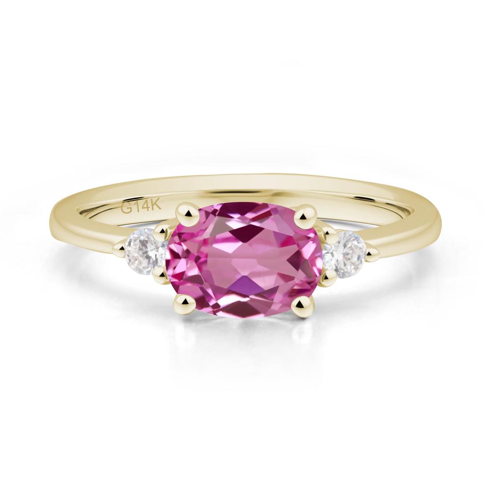 Oval East West Pink Sapphire Trilogy Ring - LUO Jewelry #metal_14k yellow gold
