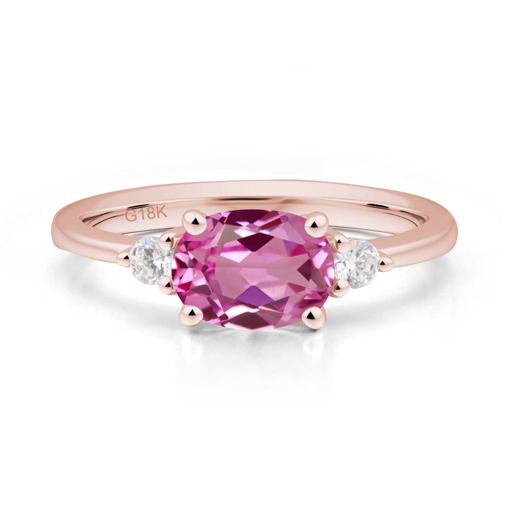 Oval East West Pink Sapphire Trilogy Ring - LUO Jewelry #metal_18k rose gold