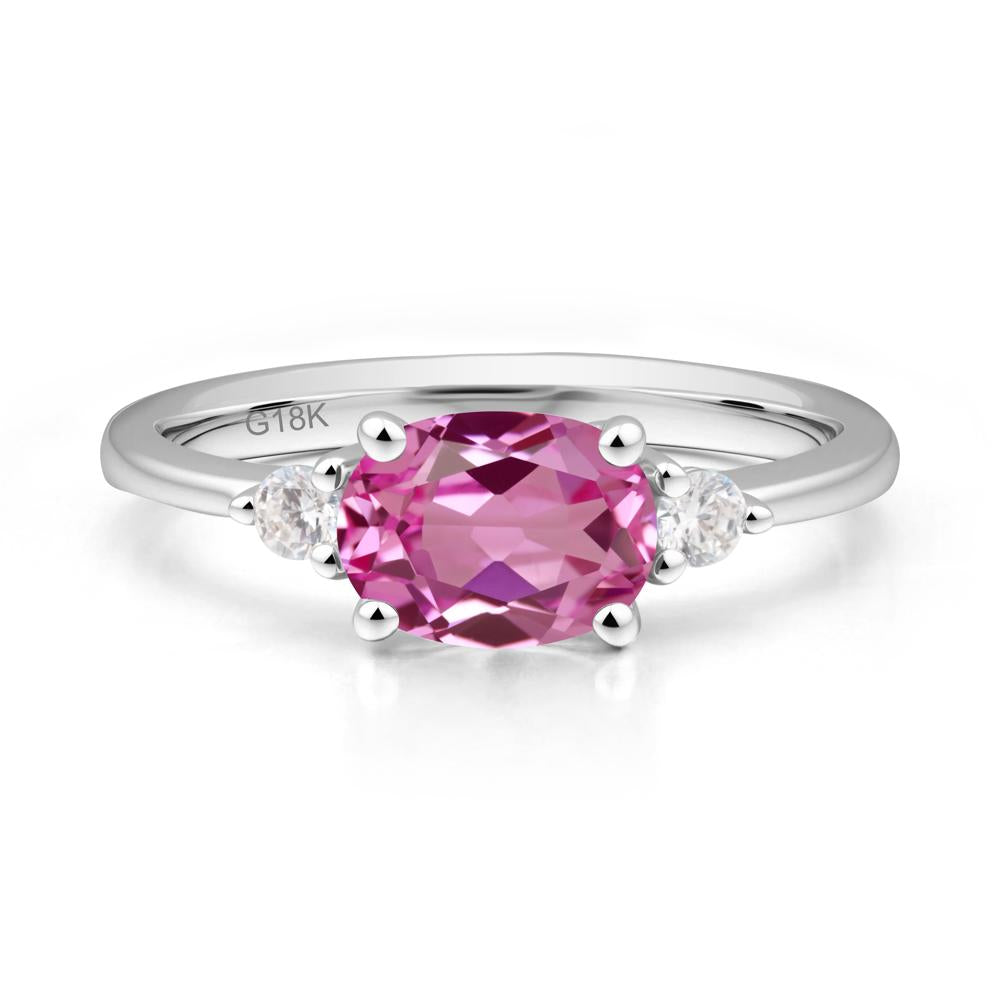 Oval East West Pink Sapphire Trilogy Ring - LUO Jewelry #metal_18k white gold