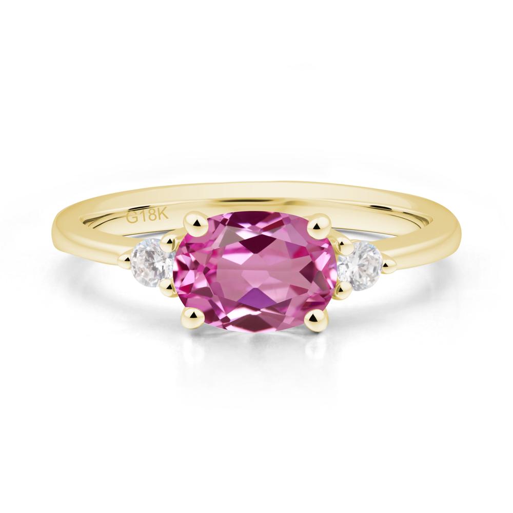 Oval East West Pink Sapphire Trilogy Ring - LUO Jewelry #metal_18k yellow gold