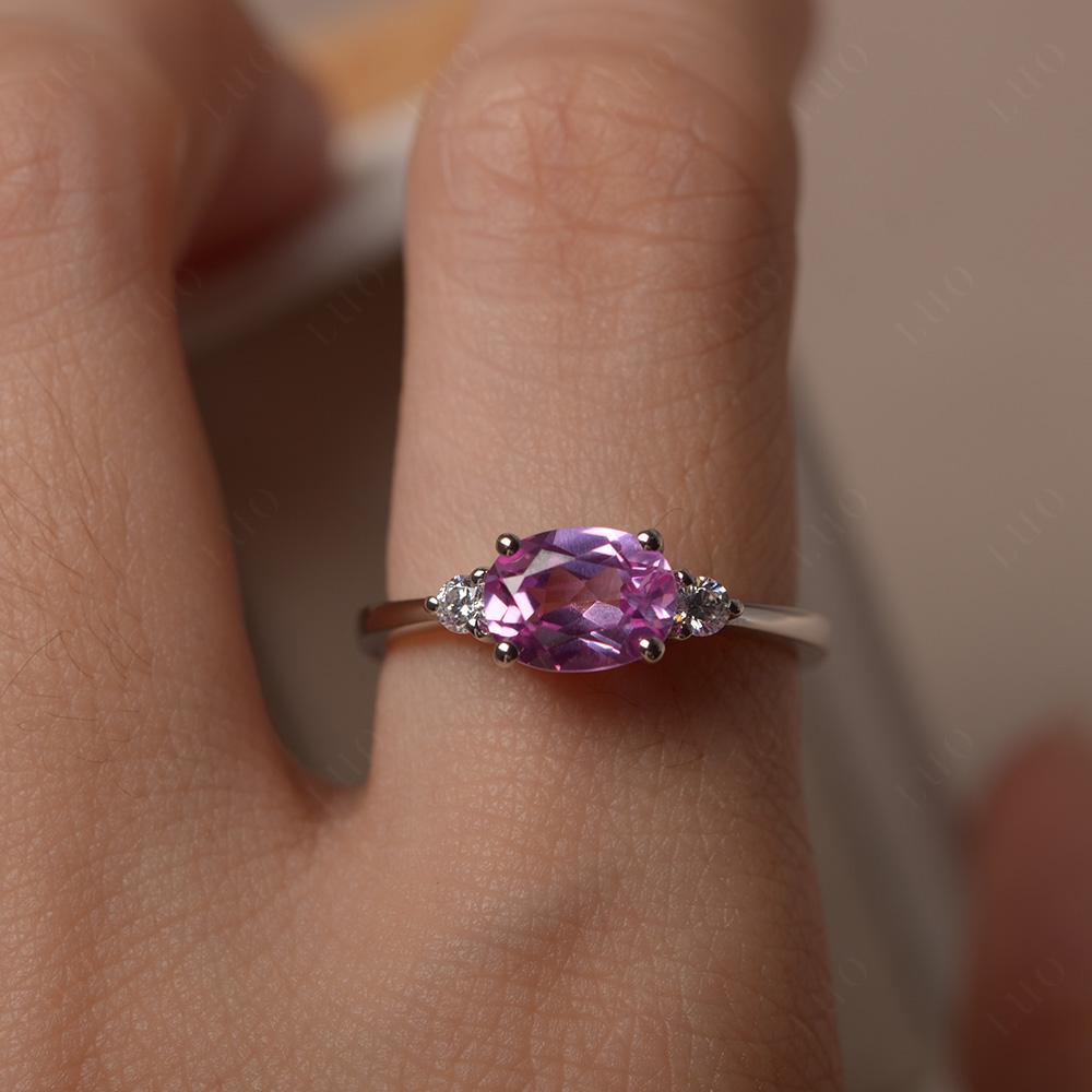 Oval East West Pink Sapphire Trilogy Ring - LUO Jewelry