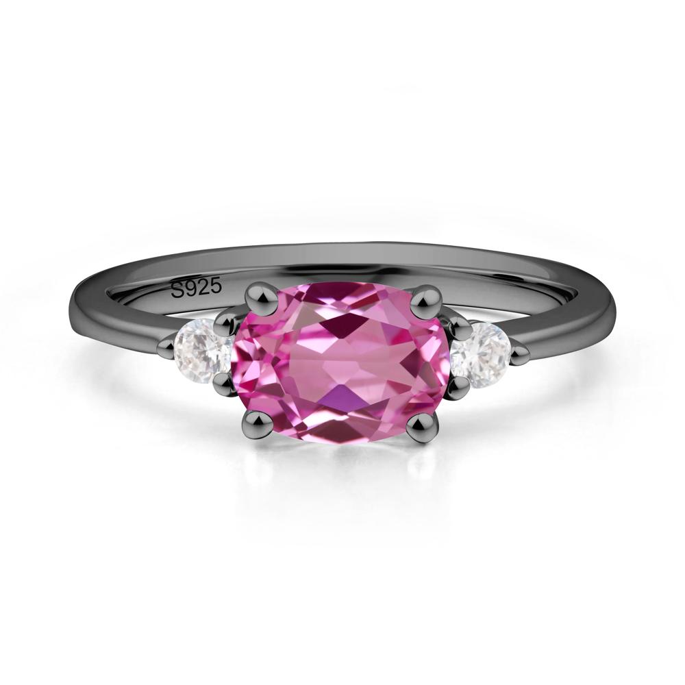 Oval East West Pink Sapphire Trilogy Ring - LUO Jewelry #metal_black finish sterling silver