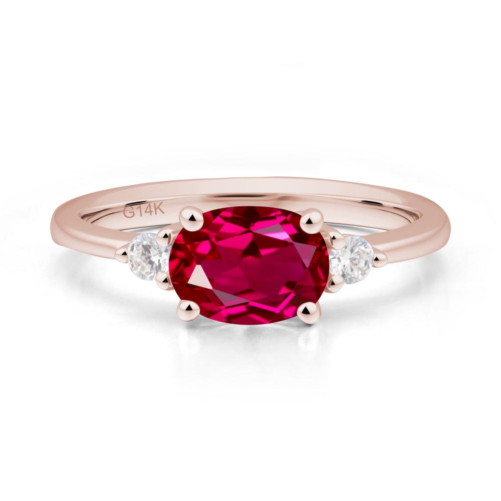 Oval East West Ruby Trilogy Ring - LUO Jewelry #metal_14k rose gold