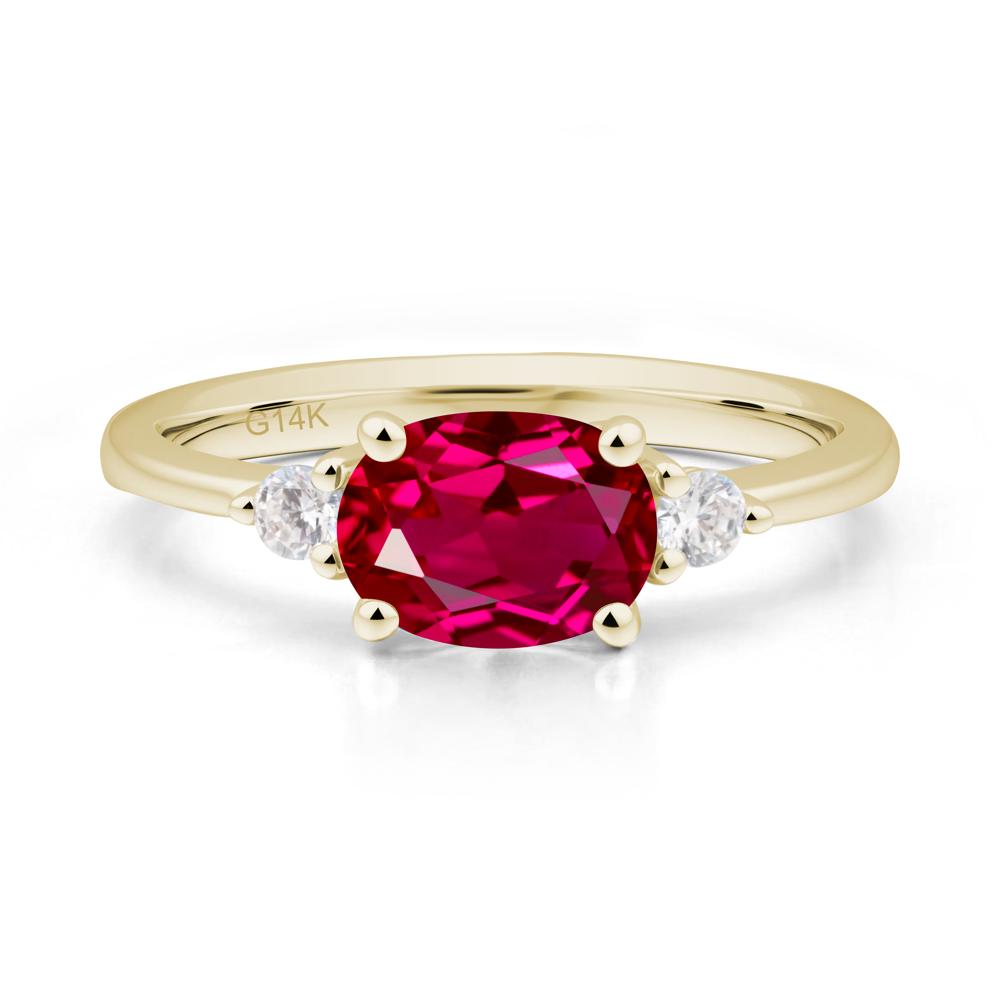 Oval East West Ruby Trilogy Ring - LUO Jewelry #metal_14k yellow gold