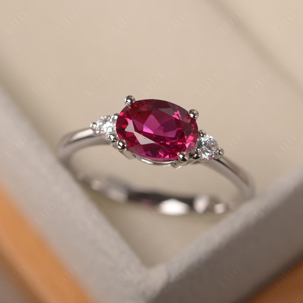Oval East West Ruby Trilogy Ring - LUO Jewelry