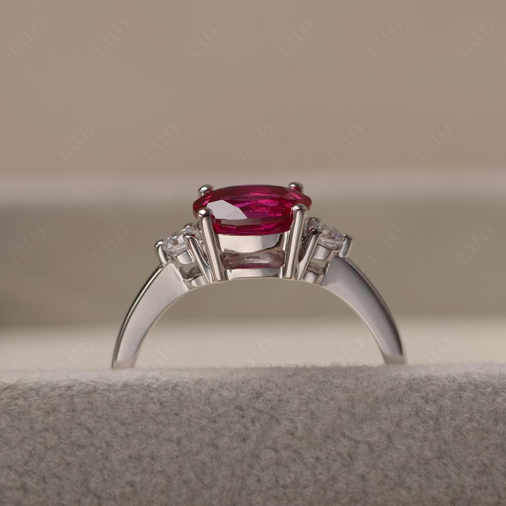 Oval East West Ruby Trilogy Ring - LUO Jewelry