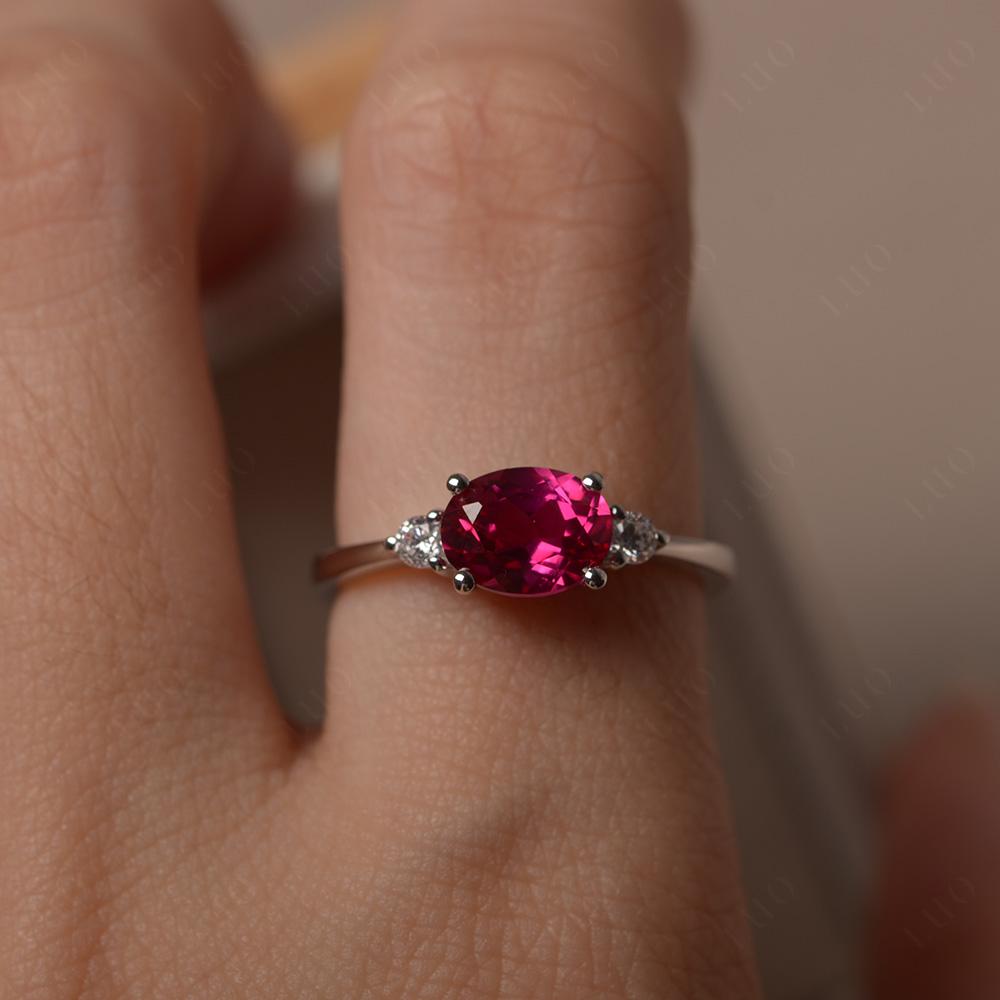 Oval East West Ruby Trilogy Ring - LUO Jewelry