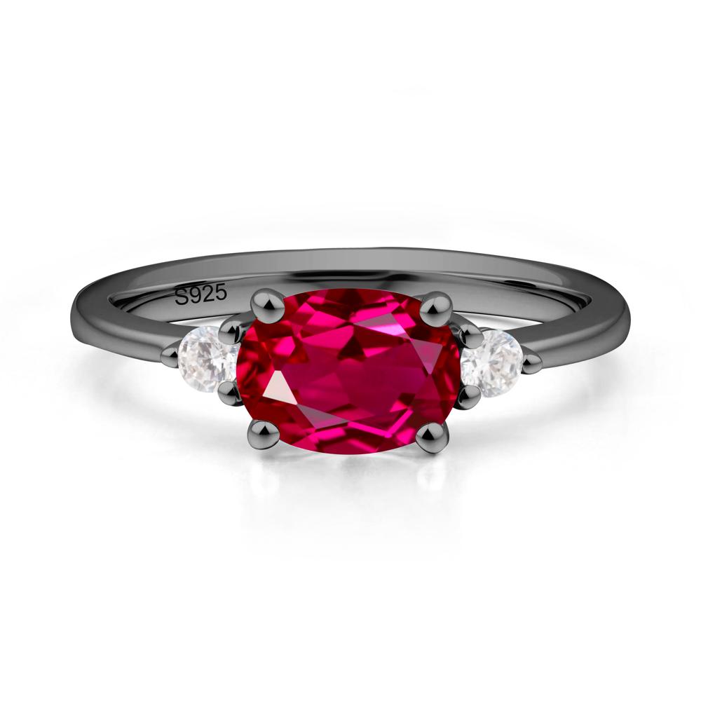 Oval East West Ruby Trilogy Ring - LUO Jewelry #metal_black finish sterling silver