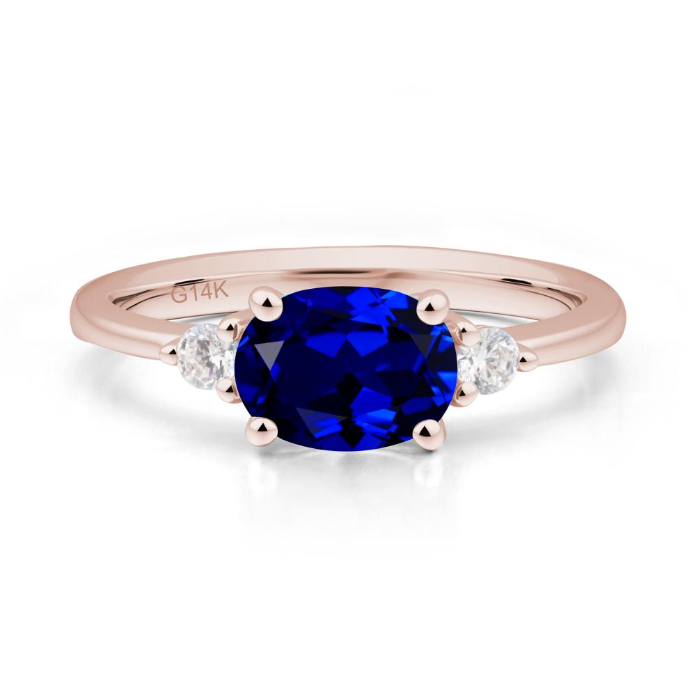 Oval East West Sapphire Trilogy Ring - LUO Jewelry #metal_14k rose gold