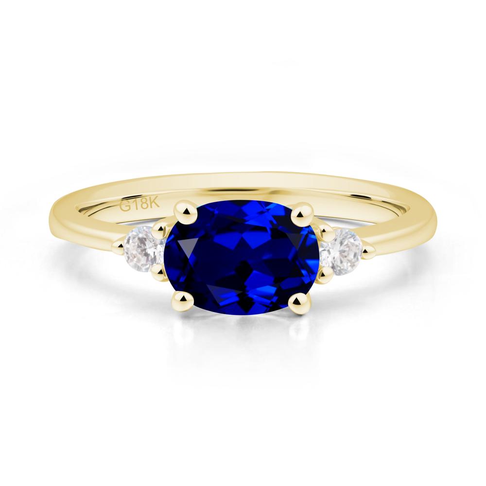 Oval East West Sapphire Trilogy Ring - LUO Jewelry #metal_18k yellow gold