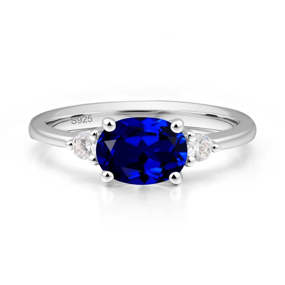 Oval East West Sapphire Trilogy Ring - LUO Jewelry #metal_sterling silver