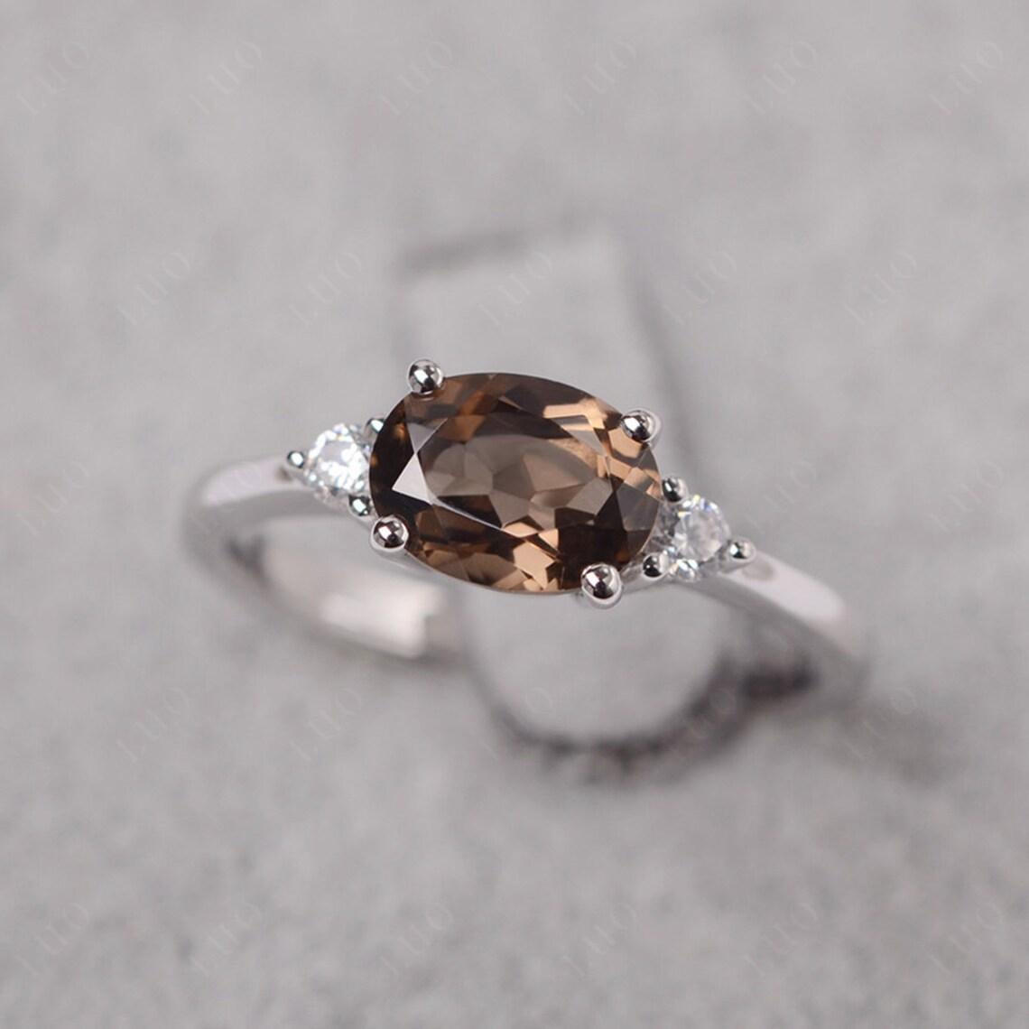 Oval East West Smoky Quartz Trilogy Ring - LUO Jewelry