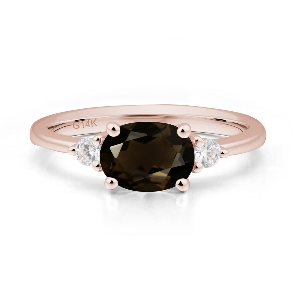Oval East West Smoky Quartz Trilogy Ring - LUO Jewelry #metal_14k rose gold