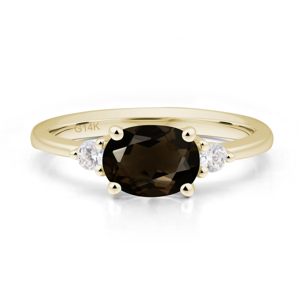 Oval East West Smoky Quartz Trilogy Ring - LUO Jewelry #metal_14k yellow gold