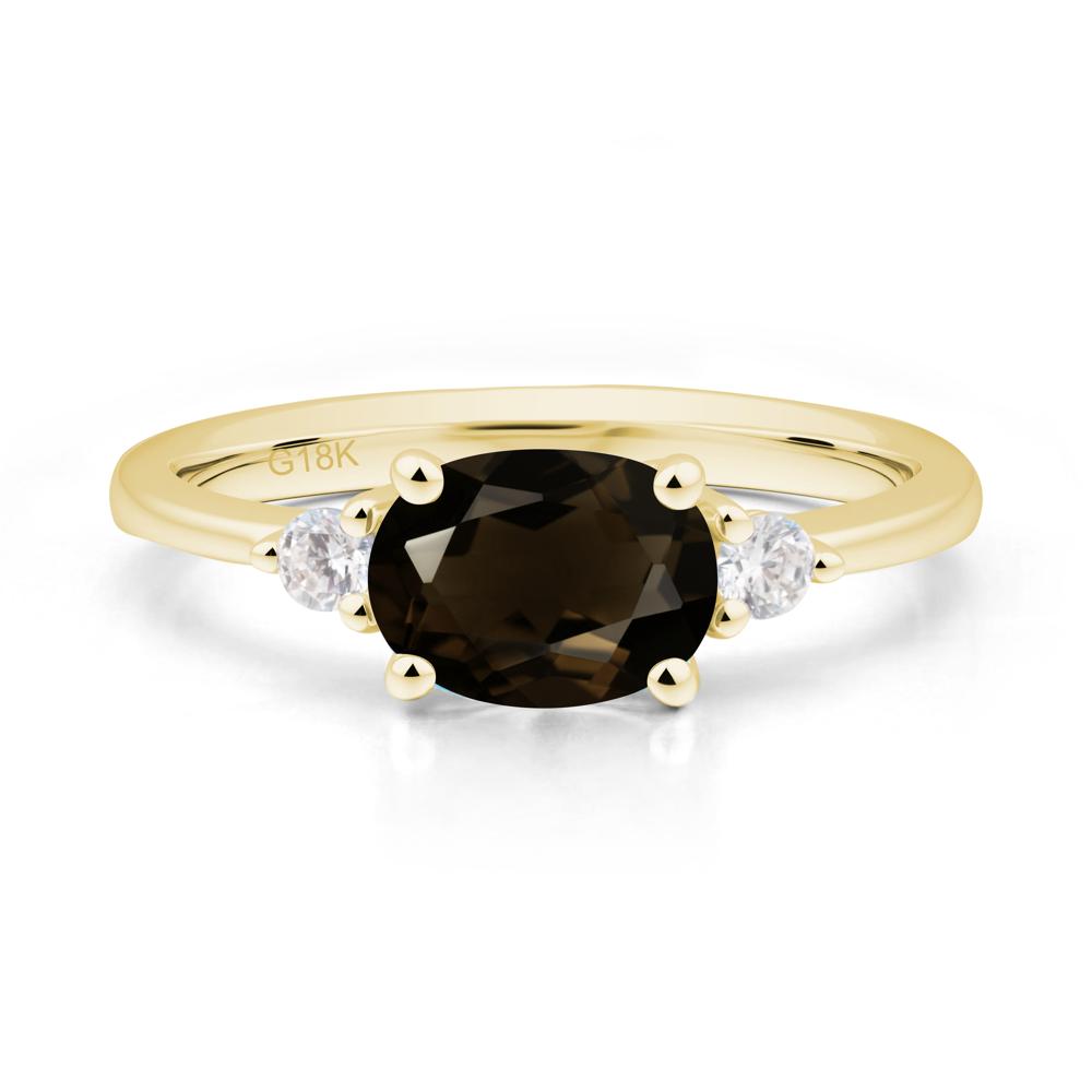 Oval East West Smoky Quartz Trilogy Ring - LUO Jewelry #metal_18k yellow gold