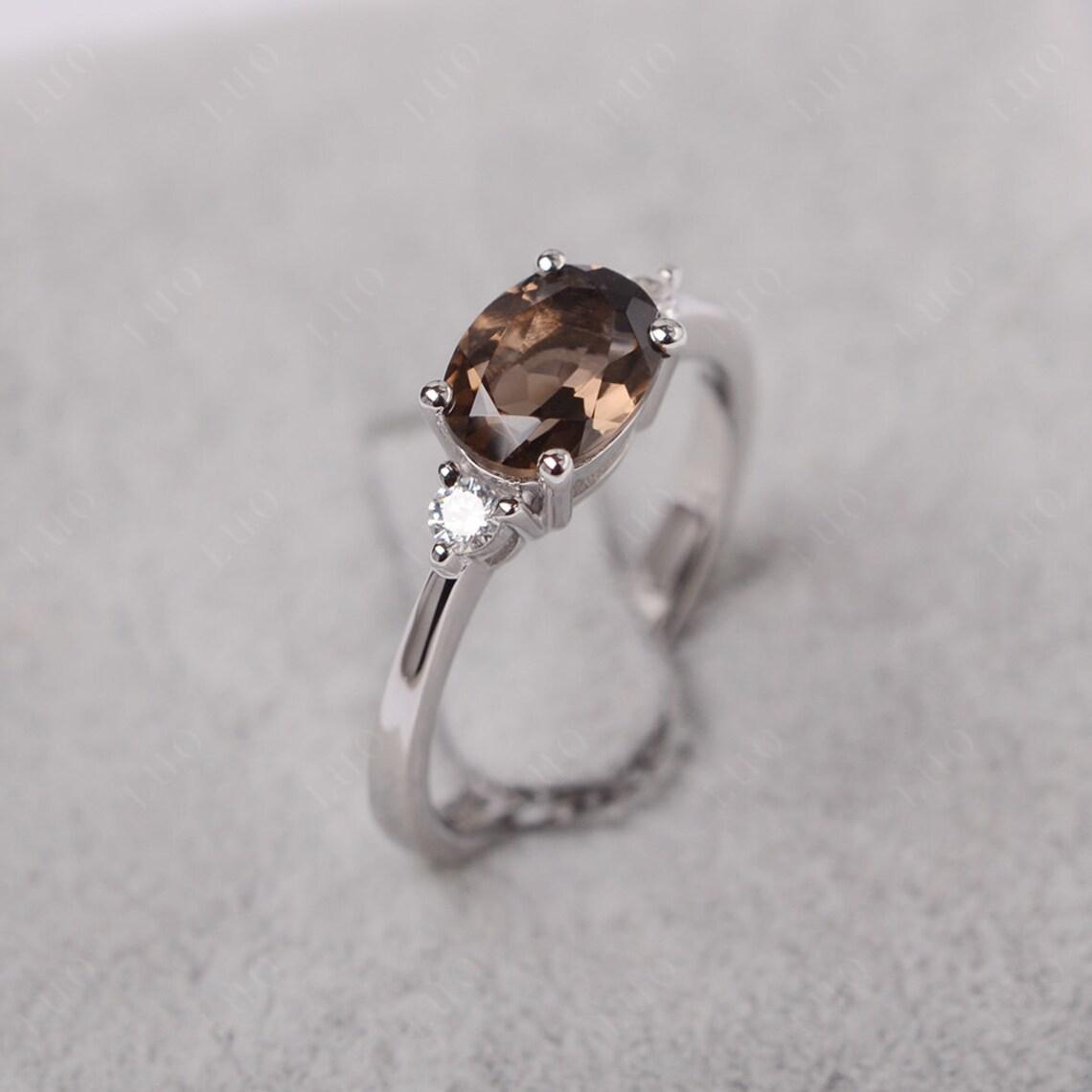 Oval East West Smoky Quartz Trilogy Ring - LUO Jewelry