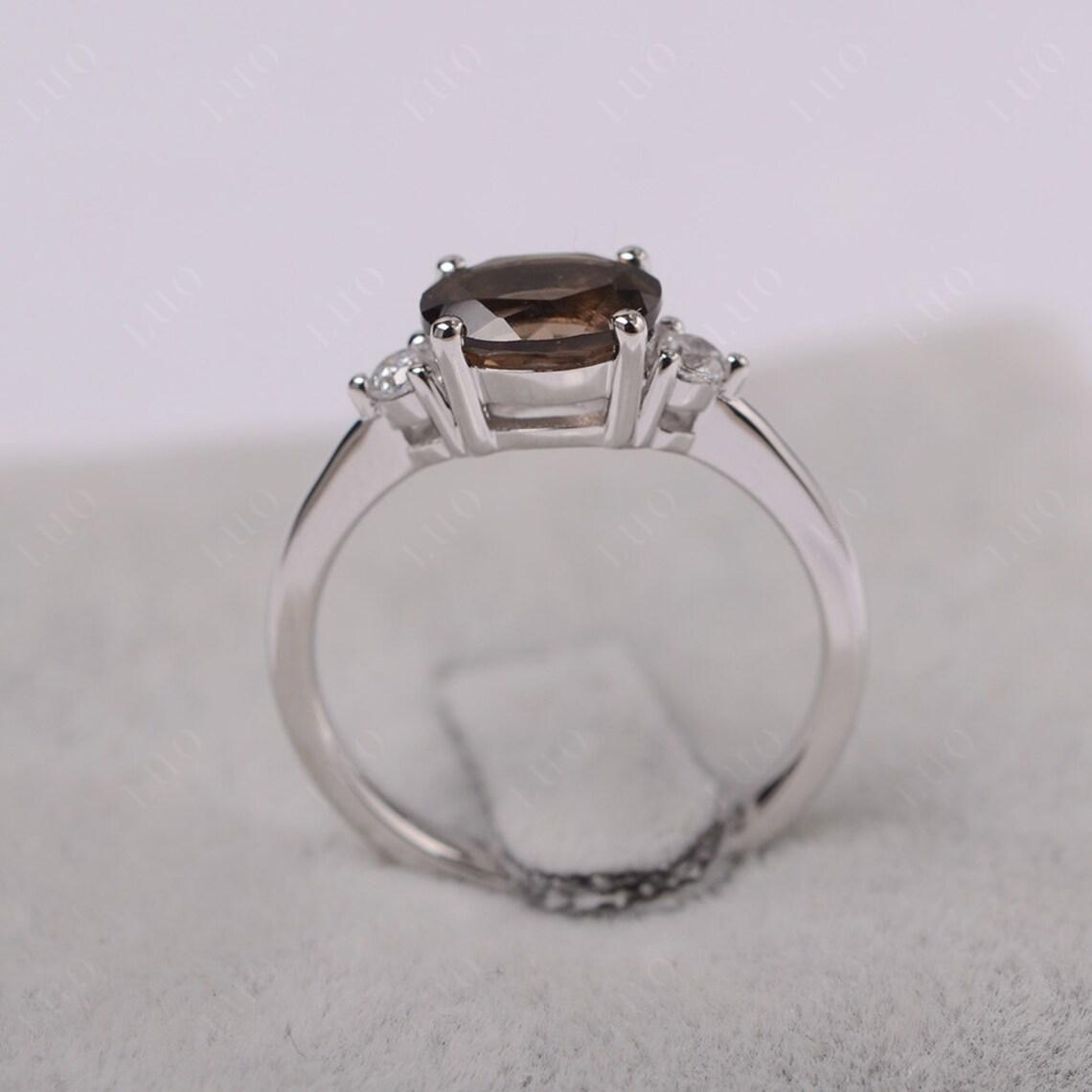 Oval East West Smoky Quartz Trilogy Ring - LUO Jewelry