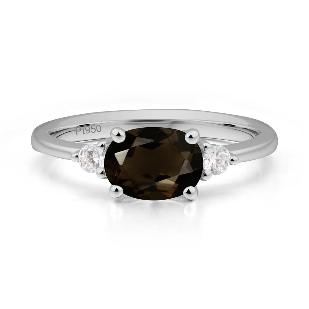 Oval East West Smoky Quartz Trilogy Ring - LUO Jewelry #metal_platinum