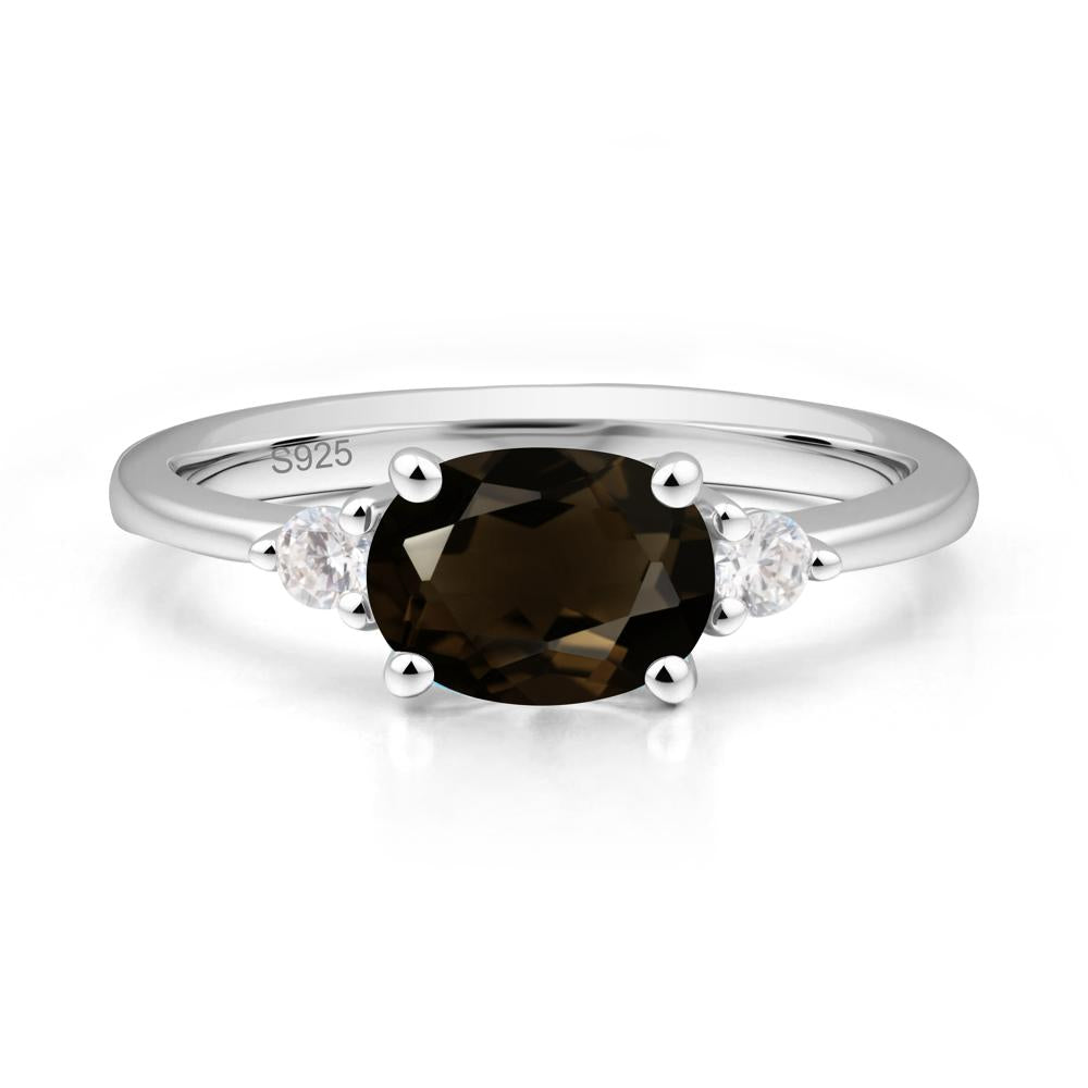Oval East West Smoky Quartz Trilogy Ring - LUO Jewelry #metal_sterling silver